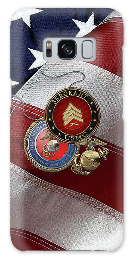 Military Insignia & Heraldry Collection By Serge Averbukh Galaxy Case featuring the digital art U.S. Marine Sergeant - USMC Sgt Rank Insignia with Seal and EGA over American Flag by Serge Averbukh