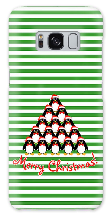 Penguin Christmas Tree Galaxy Case featuring the digital art Penguin Christmas Tree n Stripes by Two Hivelys