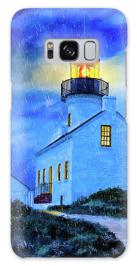 Old Point Loma Lighthouse Galaxy Case featuring the painting Historic Point Loma In The Rain by Mark Tisdale