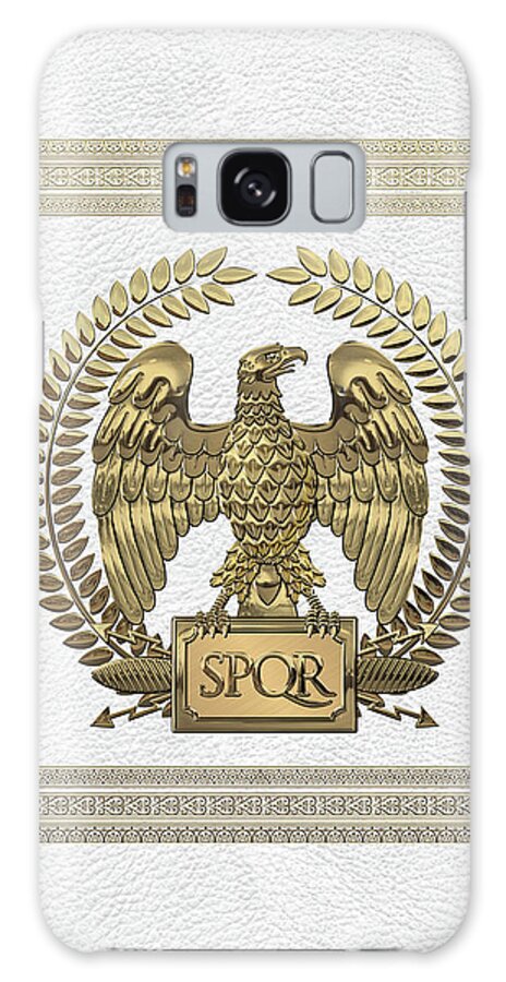 ‘treasures Of Rome’ Collection By Serge Averbukh Galaxy Case featuring the digital art Roman Empire - Gold Imperial Eagle over White Leather by Serge Averbukh