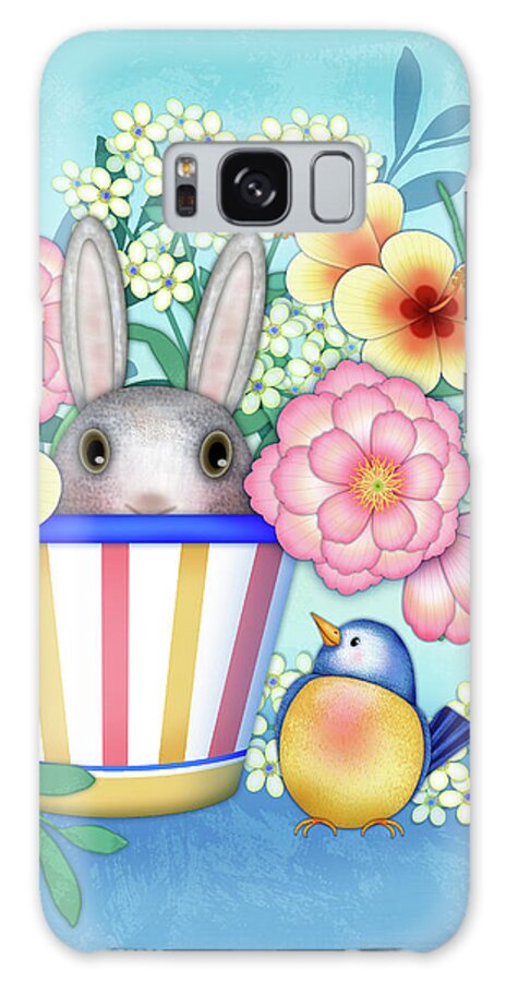 Still Life Galaxy Case featuring the digital art Peekaboo Bunny and Bird by Valerie Drake Lesiak