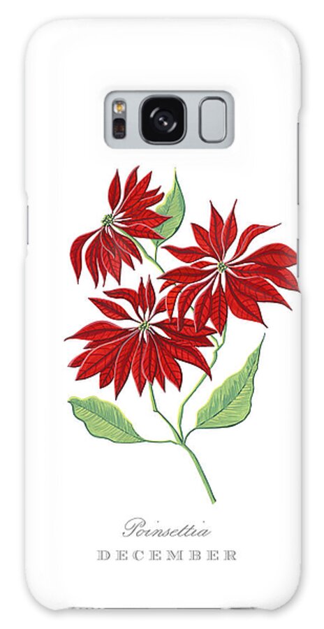 Poinsettia Galaxy Case featuring the painting Poinsettia December Birth Month Flower Botanical Print on White - Art by Jen Montgomery by Jen Montgomery