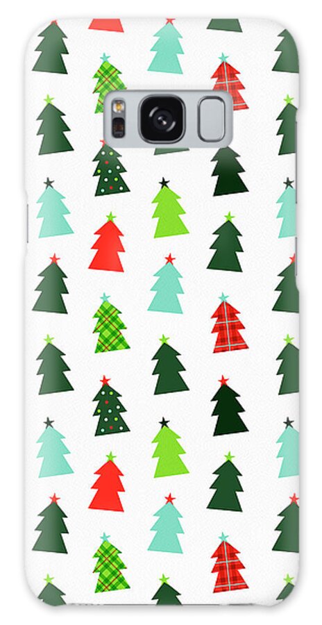 Tree Galaxy Case featuring the painting Happy Christmas Tree Pattern on White by Jen Montgomery by Jen Montgomery