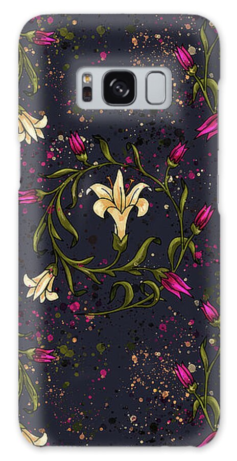 White Lily Galaxy Case featuring the painting White lily floral pattern, Victorian lily by Nadia CHEVREL