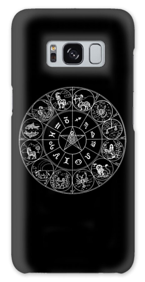 Zodiac Galaxy Case featuring the digital art Astrology Circle In Black And White by Madame Memento