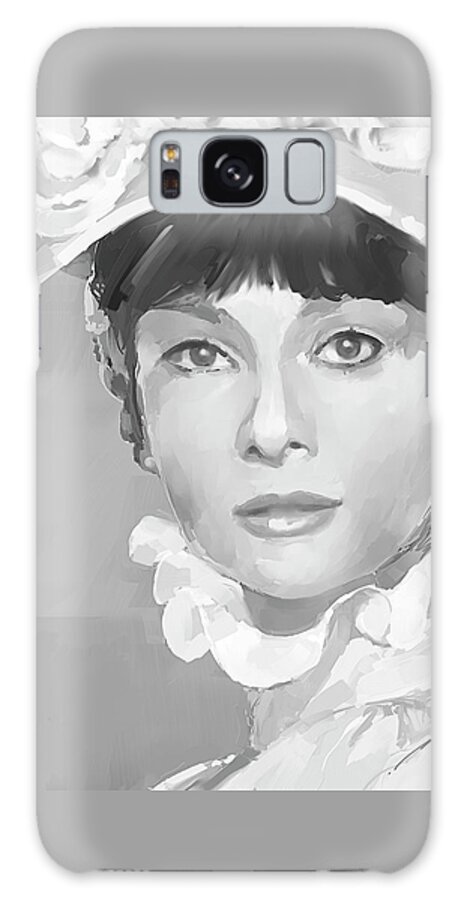 Audrey Galaxy Case featuring the painting Audrey Hepburn 2 Silver by Jackie Medow-Jacobson