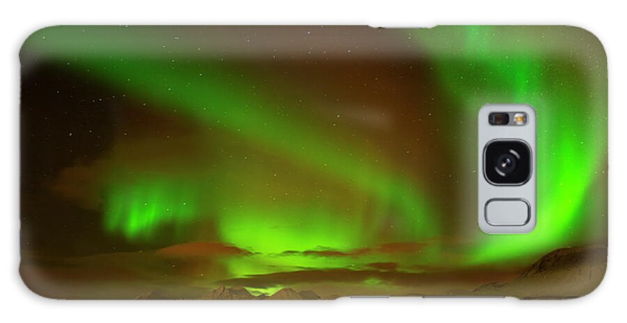 Northern Lights Galaxy Case featuring the photograph Aurora borealis or northern lights ,Lyngen Alps, North Norway by Neale And Judith Clark