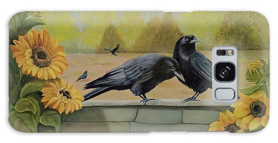 Crow Gathering Galaxy Case featuring the painting Autumn Gathering by Connie Rish