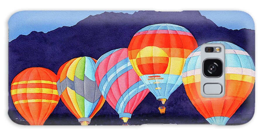 Balloons Galaxy Case featuring the painting Balloons over Palm Springs at Night by Mary Helmreich