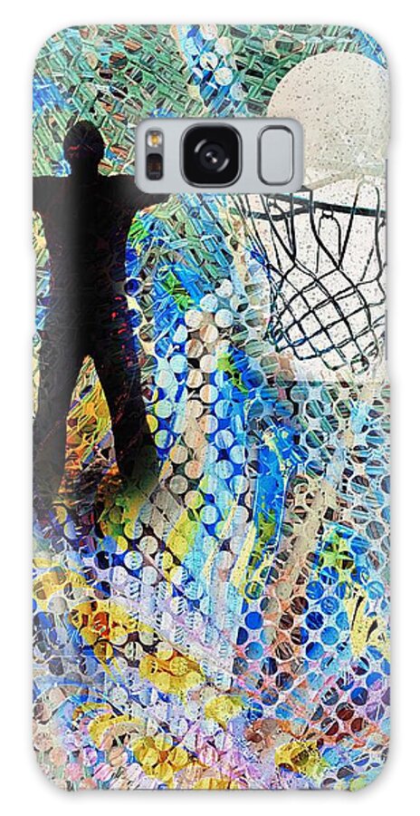 Basketball Silhouette Man Ball White Basket Circles Photograph Iphone Ipad-air Sandiego California Green Blue Black Orange Purple Pink White Grey Abstract Ropes Galaxy Case featuring the digital art Basketball Abstract by Kathleen Boyles