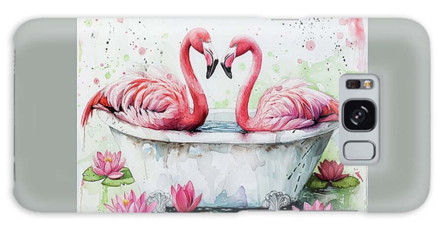 Flamingo Galaxy Case featuring the painting Bathing Flamingos by Tina LeCour