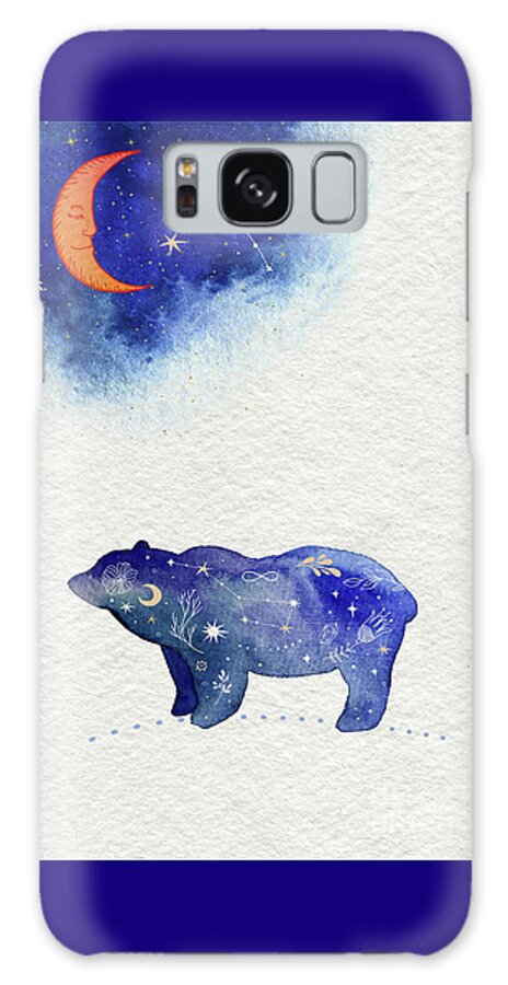 Bear And Moon Galaxy Case featuring the painting Bear And Moon by Garden Of Delights