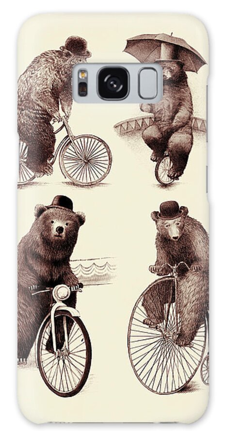 Bears Galaxy Case featuring the drawing Bears on Bicycles by Eric Fan