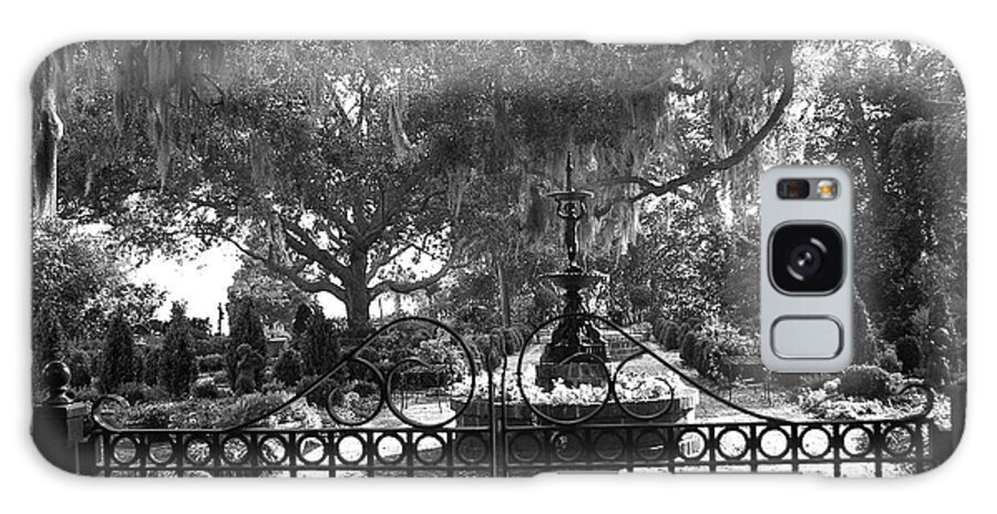 Beaufort Galaxy Case featuring the photograph Beaufort South Carolina Gated Garden Statues Black White Prints Home Decor by Kathy Fornal