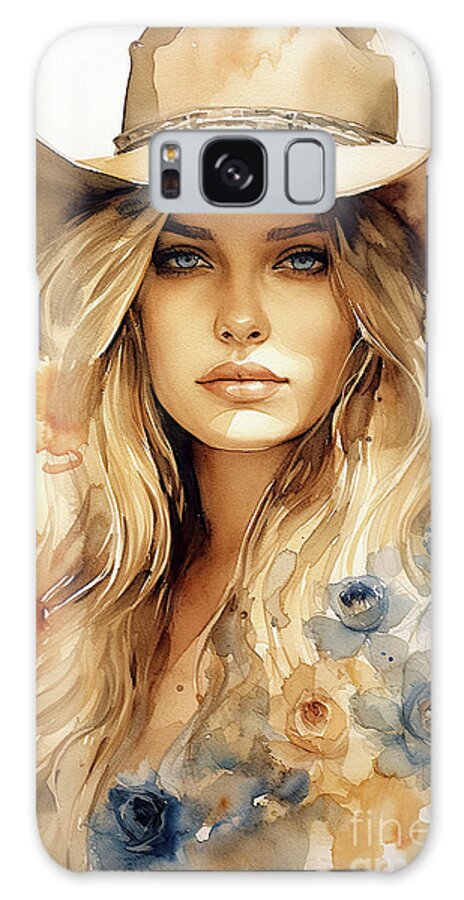 Cowgirl Galaxy Case featuring the painting Beautiful Blue Eyed Cowgirl by Tina LeCour