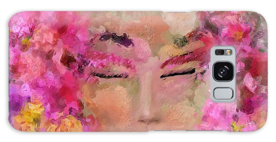 Red Galaxy Case featuring the digital art Beautiful face on Flowers background  by Doron B