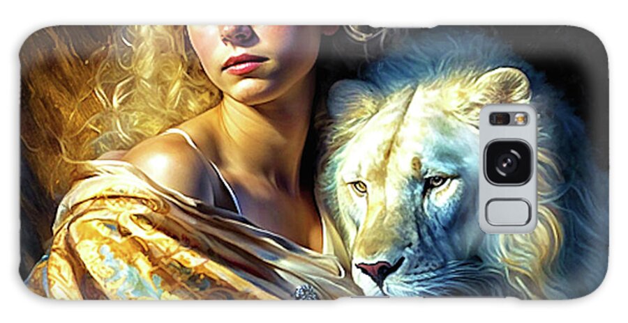 White Lion Galaxy Case featuring the mixed media Beauty And The White Lion by Gayle Berry