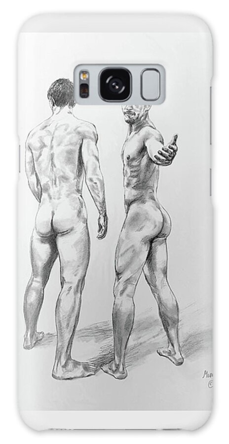 Male Nude Galaxy Case featuring the drawing Beckoning Bros by Marc DeBauch