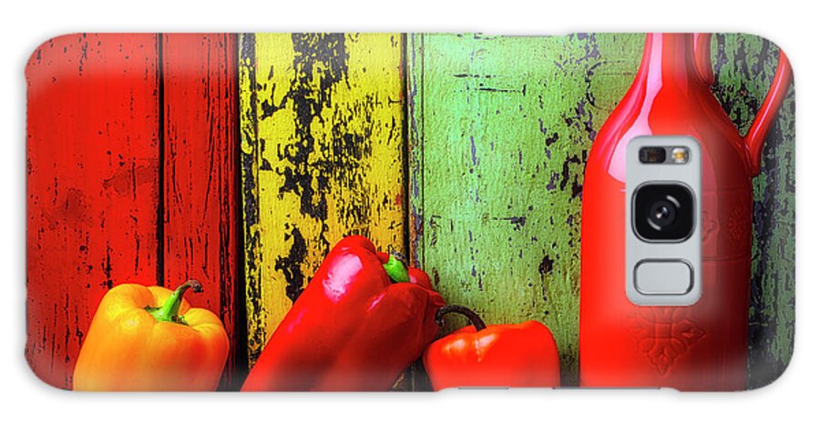 Three Galaxy Case featuring the photograph Bell Peppers And Red Bottle by Garry Gay