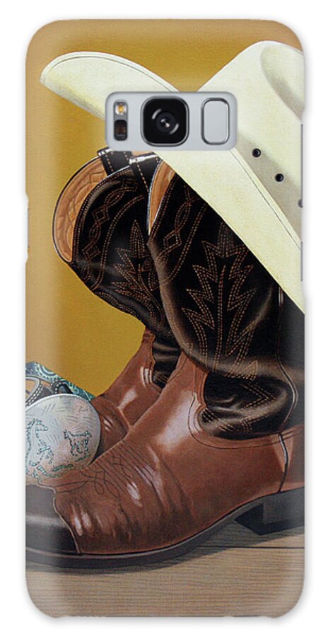 Still Life Galaxy Case featuring the painting Belt buckle, boots, and a buck by Norman Engel