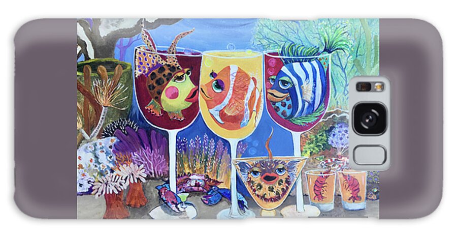 Bestfins Galaxy Case featuring the painting BestFins Happy Hour at the Reef Bar by Linda Kegley