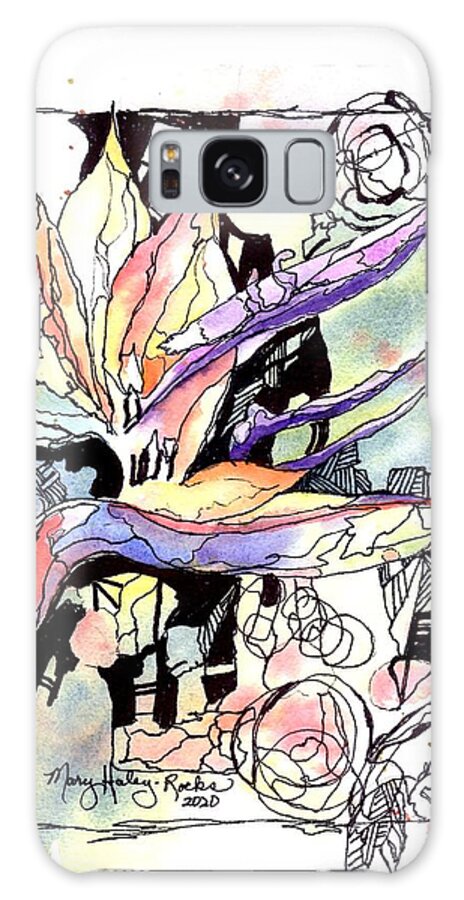 Flower Galaxy Case featuring the painting Bird of Paradise in ink by Mary Haley-Rocks