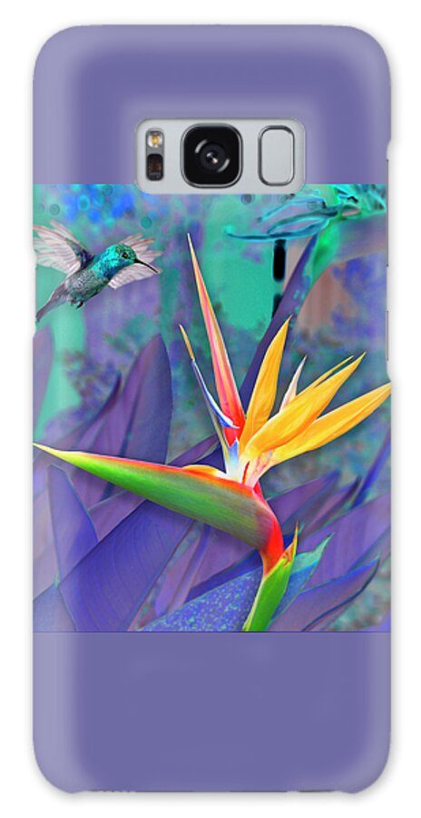 Bird Of Paradise Galaxy Case featuring the painting Birds of Paradise, Blue by David Arrigoni
