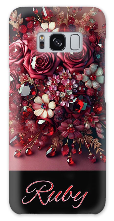 Ruby Galaxy Case featuring the digital art Birthstone Bouquet - Ruby by Carol Crisafi