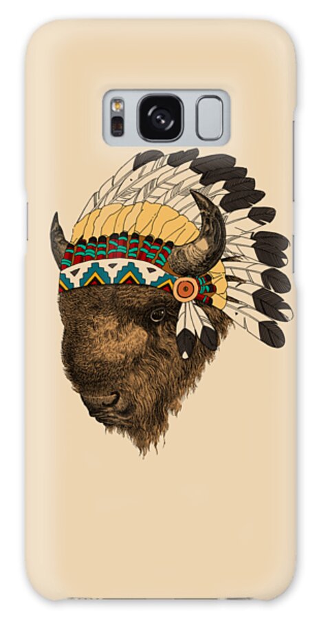 Buffalo Galaxy Case featuring the mixed media Bison with feathered headdress by Madame Memento