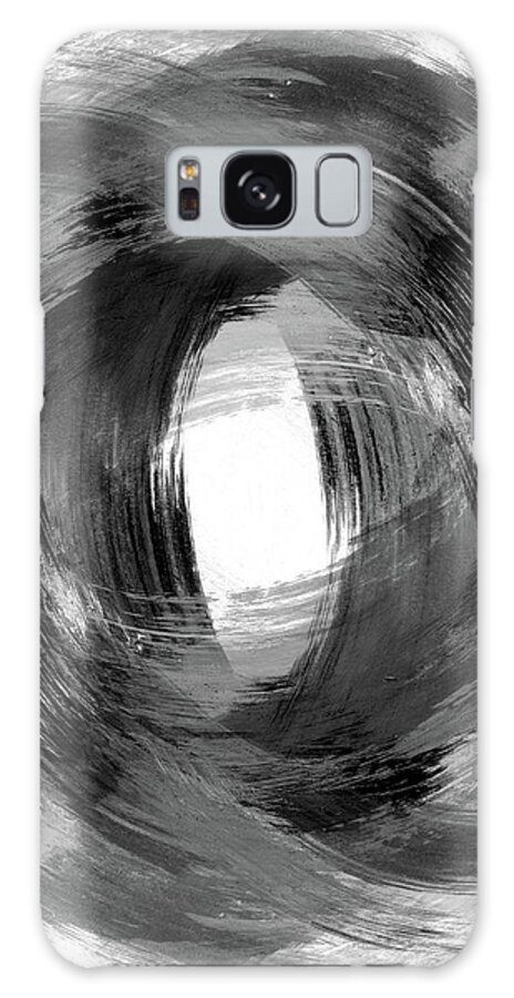 Black Galaxy Case featuring the painting Black and Grey Modern Abstract Brushstroke Painting Vortex by Janine Aykens