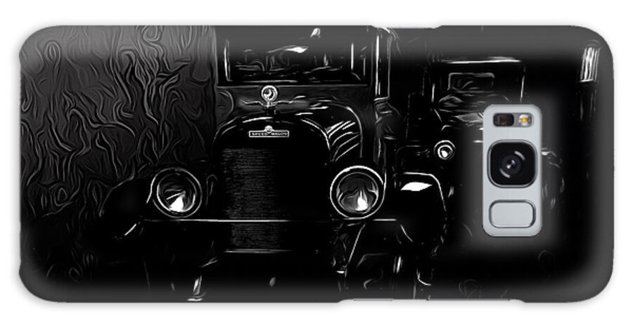 Classic Cars Galaxy Case featuring the mixed media Black And White REO Speedwagon At Night by Joan Stratton
