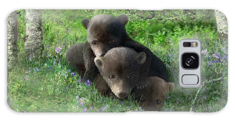 Black Bears Galaxy Case featuring the digital art Black Bear Cubs at Play by Marilyn Cullingford