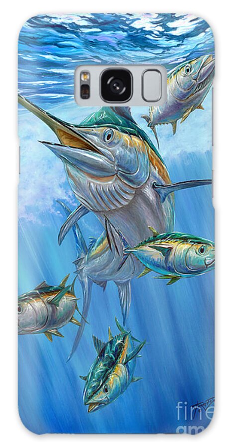 Black Marlin Galaxy Case featuring the painting Black Marlin And Albacore by Terry Fox