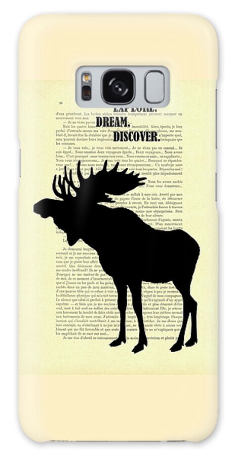 Moose Galaxy Case featuring the mixed media Black moose silhouette by Madame Memento