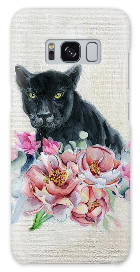Black Panther Galaxy Case featuring the painting Black Panther With Flowers by Garden Of Delights