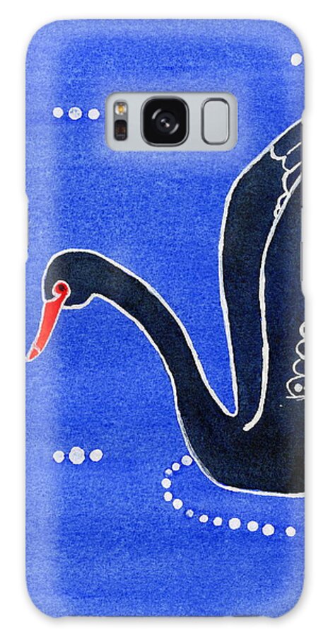 Black Swan Galaxy Case featuring the painting Dhundhu, Wiradjuri Black Swan by Vicki B Littell