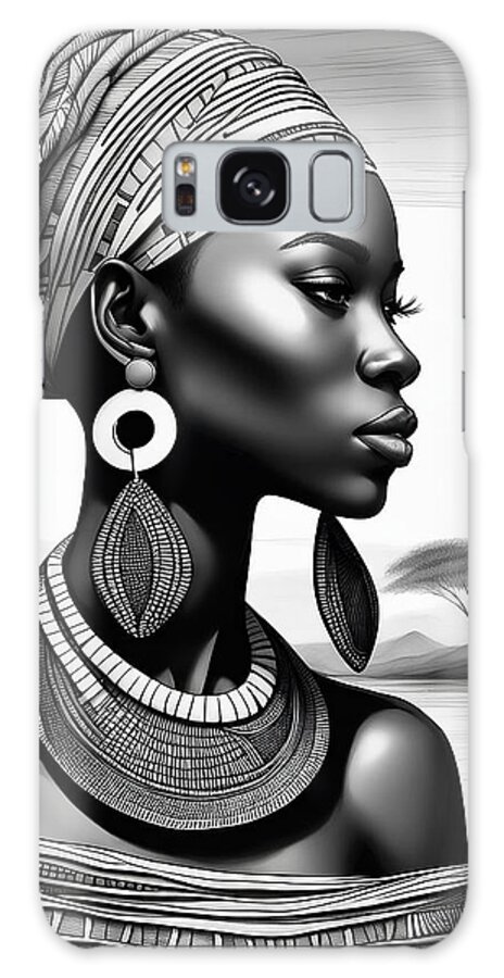 African Galaxy Case featuring the drawing Black Woman Silhouette. Black Lives Matter . African American Woman, Jewelry Fashion by Mounir Khalfouf