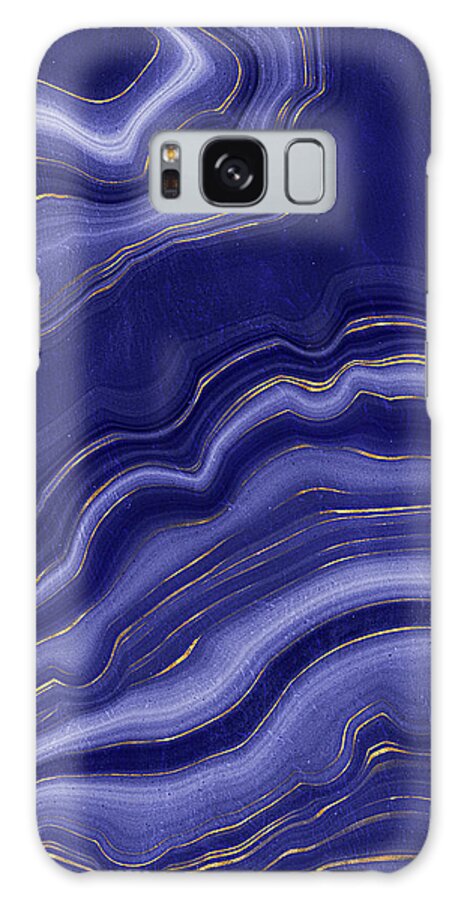 Blue Agate Galaxy S8 Case featuring the painting Blue Agate With Gold by Modern Art