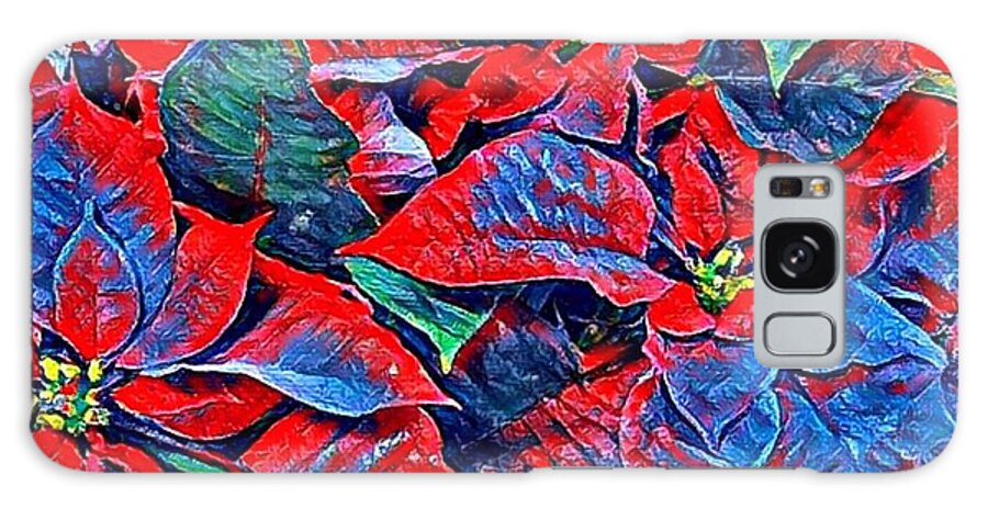 Blue Galaxy Case featuring the photograph Blue and Red Poinsettias by Vivian Aumond