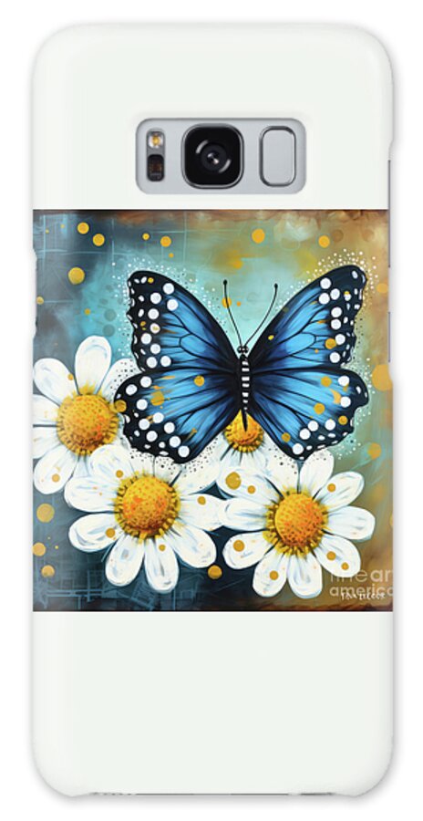 Blue Butterfly Galaxy Case featuring the painting Blue Butterfly And Daises by Tina LeCour
