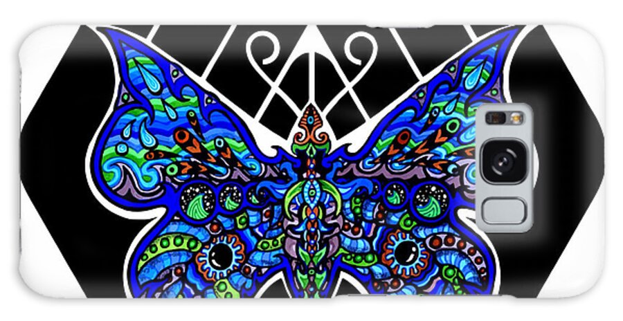 Butterfly Galaxy Case featuring the drawing Blue Butterfly by Baruska A Michalcikova