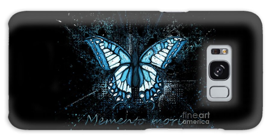 Butterfly Wings Galaxy Case featuring the painting Blue butterfly painting on black background, Morpho butterfly by Nadia CHEVREL
