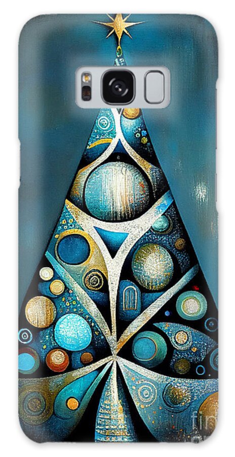 Christmas Tree Galaxy Case featuring the painting Blue teal Christmas tree by Delphimages Photo Creations