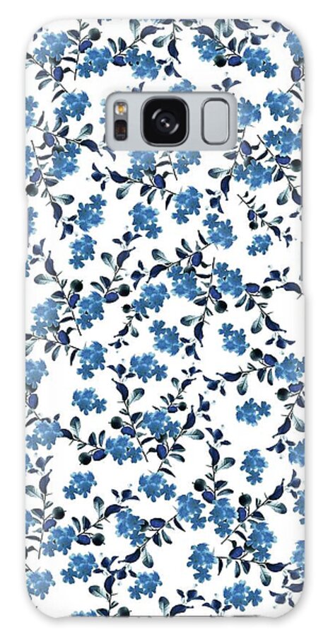 Collage Galaxy Case featuring the mixed media Blue Flower Pattern #2 #spring #floral #decor #art by Anitas and Bellas Art
