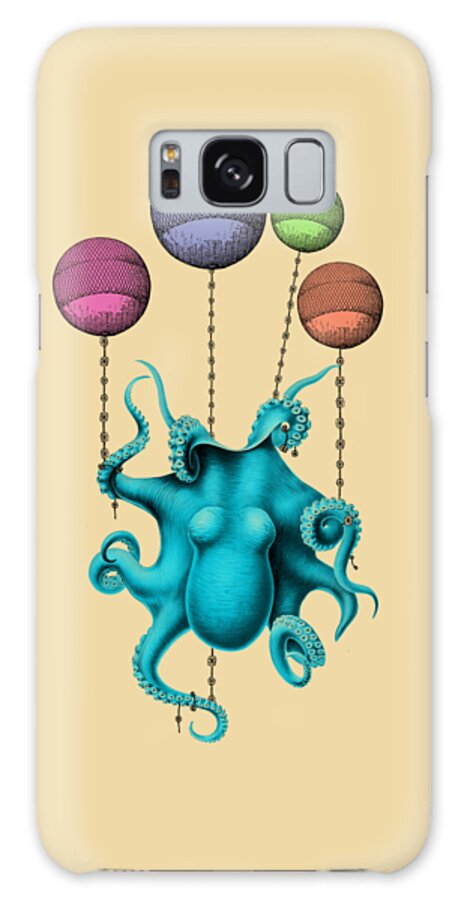 Octopus Galaxy Case featuring the digital art Blue Octopus With Balloons by Madame Memento