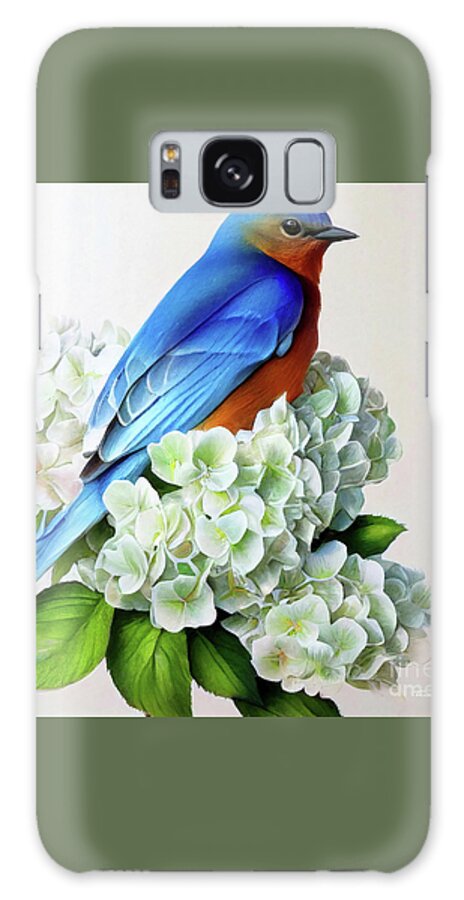 Eastern Bluebird Galaxy Case featuring the painting Bluebird In The White Hydrangea by Tina LeCour