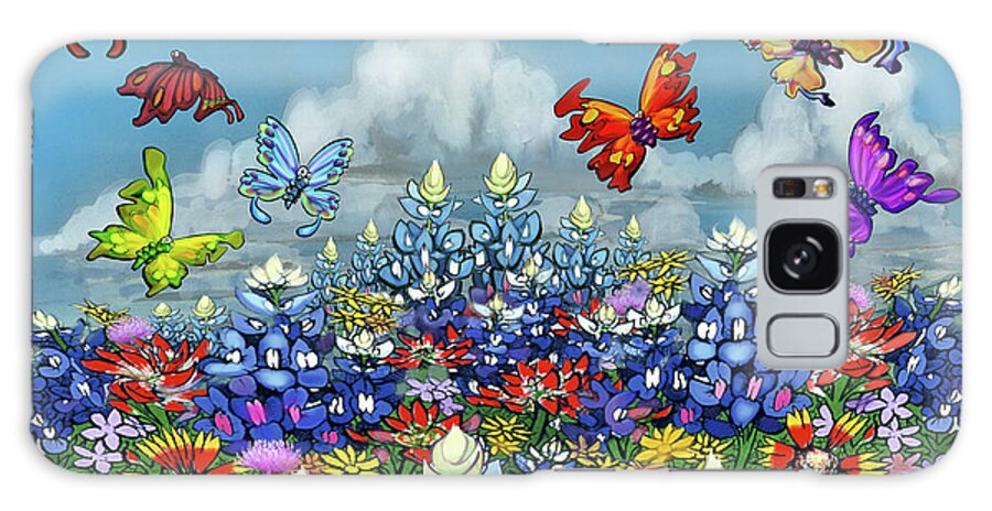 Bluebonnet Galaxy Case featuring the digital art Bluebonnets Wildflowers and Butterflies by Kevin Middleton