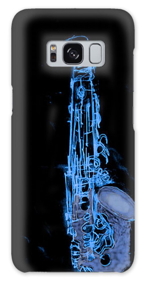 Alto;sax;blue;sketch;jazz Galaxy Case featuring the digital art Blues on Sax by Leon deVose