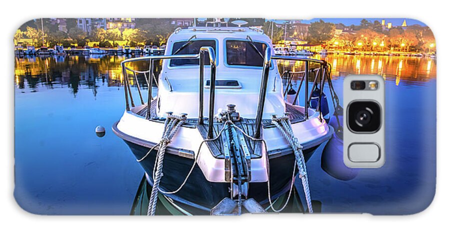  Galaxy Case featuring the photograph Boat in harbor dusk view, Island of Krk by Brch Photography