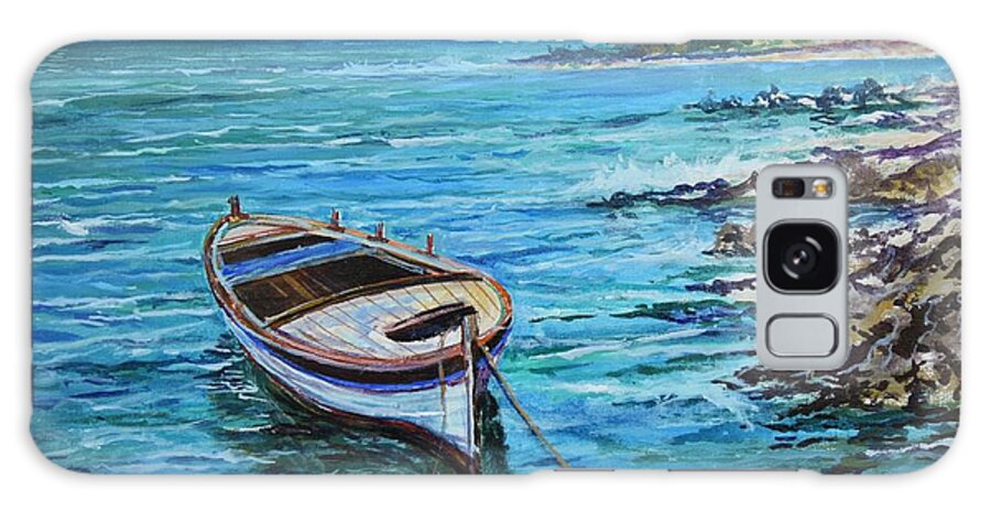 Beach And Waves Galaxy Case featuring the painting Boat by Sinisa Saratlic